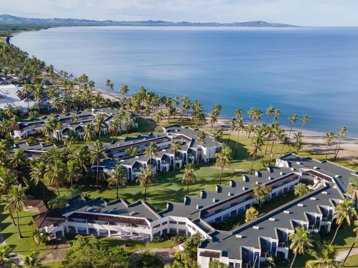 Coastal resort grounds and lagoon on Denarau Island in Fiji