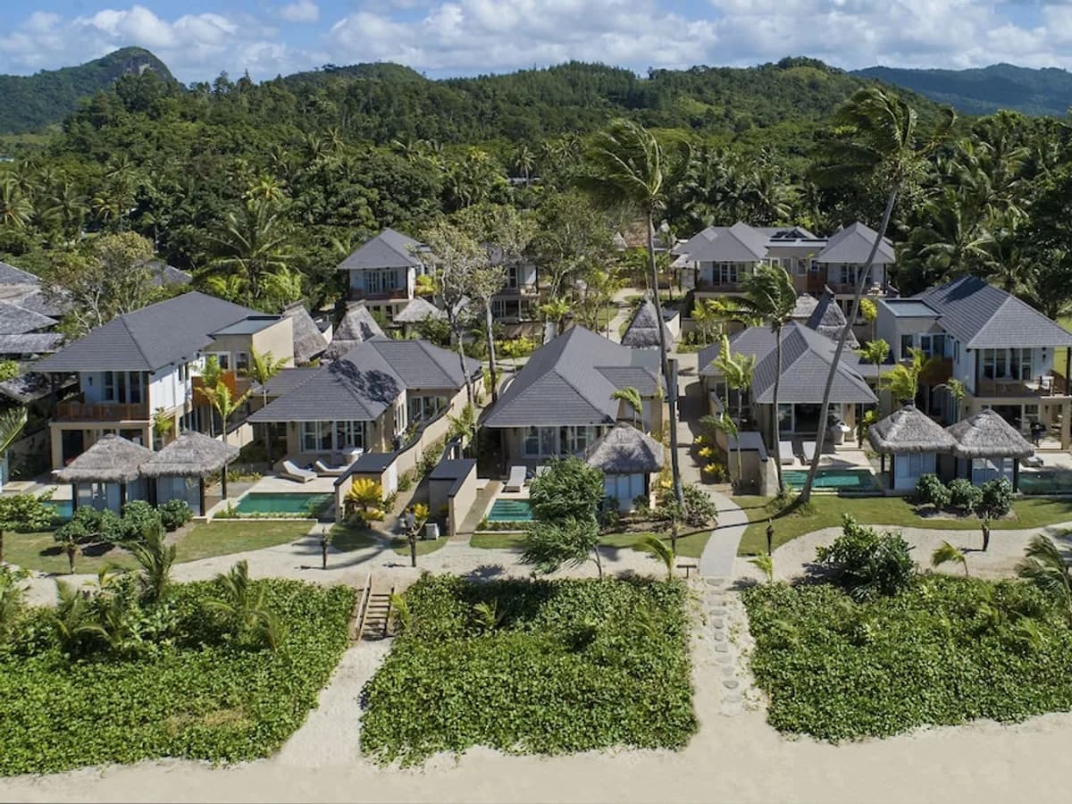 Beachfront accommodation and tropical gardens near Pacific Harbour, Fiji